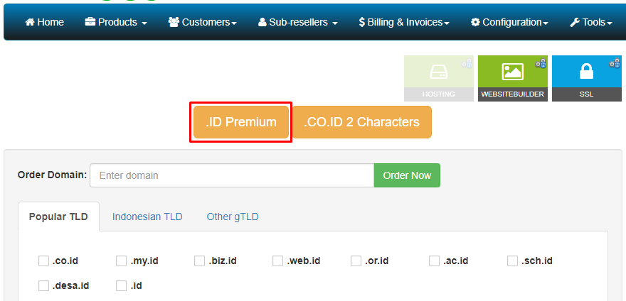 Order domains. ID Premium.